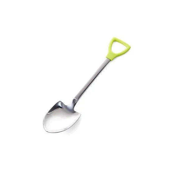 Children's dessert spoon in 201 stainless steel with mirror polish, green colour, size M