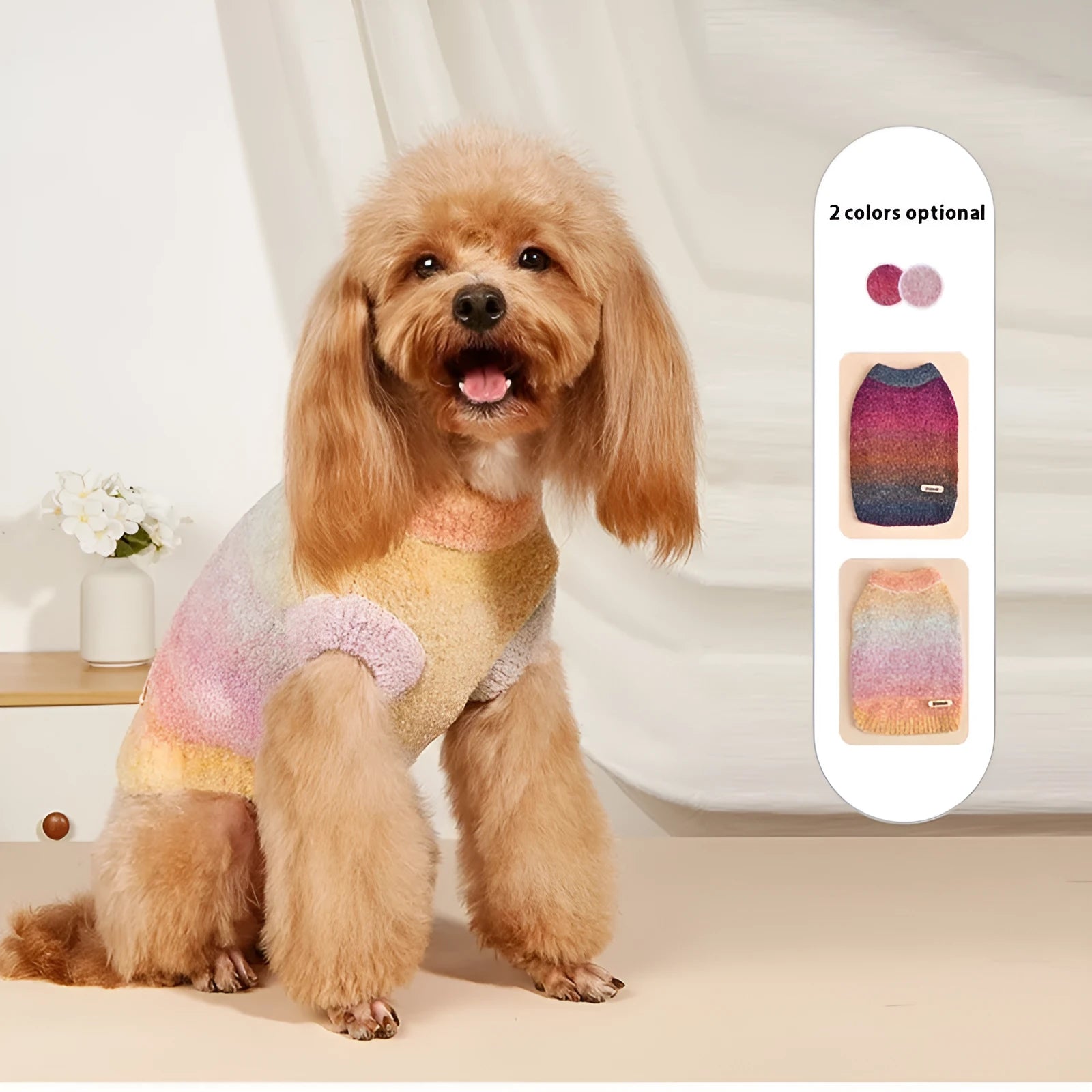 Rainbow circle design dopamine-style pet sweater in wool acrylic blend fabric