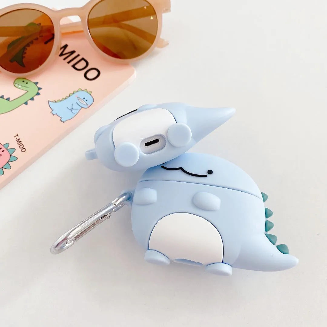 Blue silicone AirPods case with dragon design for Apple AirPods 1, 2, or 3 models