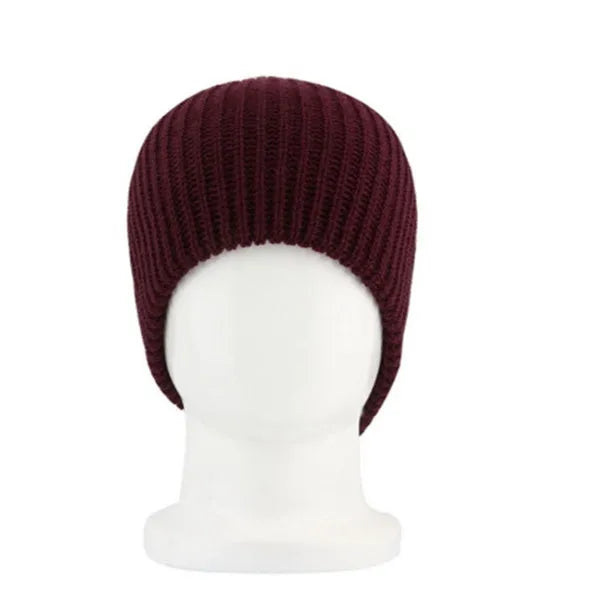 Knitted wool cap, striped pattern, black gray jujube red, 32cm length 20cm width, warp knit