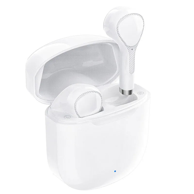 White true wireless Bluetooth 5.0 in-ear sports headset with charging box, Type-C interface, and ergonomic earbuds
