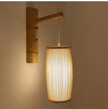 Bamboo plait wall lamp with woven construction and E27 lamp holder