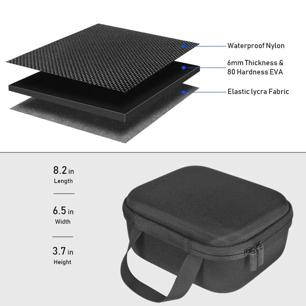 Black hard EVA storage bag for Cricut Easy Press Mini heat press machine and charging base with carrying handle