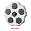 Black Bluetooth music-responsive boxing wall target hanging on a wall with included punching gloves.