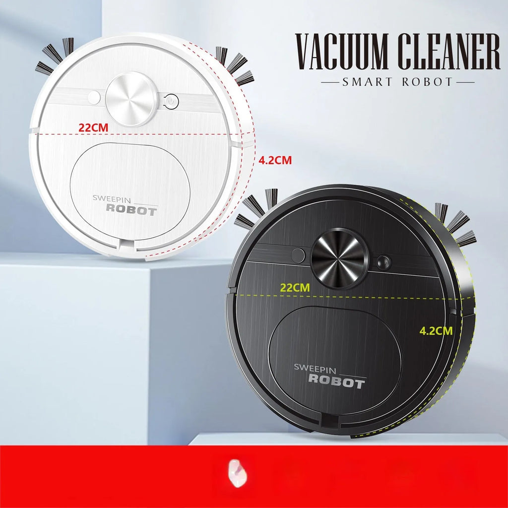 Black or white three-in-one robotic vacuum cleaner with mopping function and USB charging cable