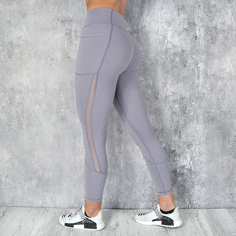 Women high waist fleece leggings with pockets in black solid colour nine-length