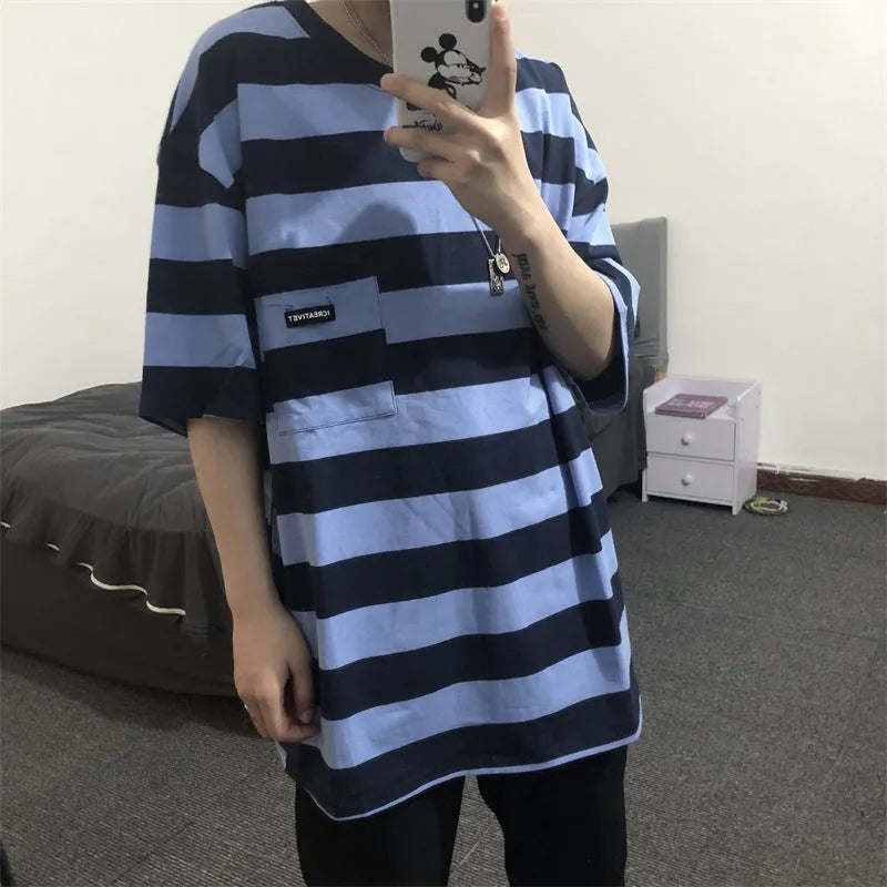 Striped short sleeve t-shirt in blue and yellow colours
