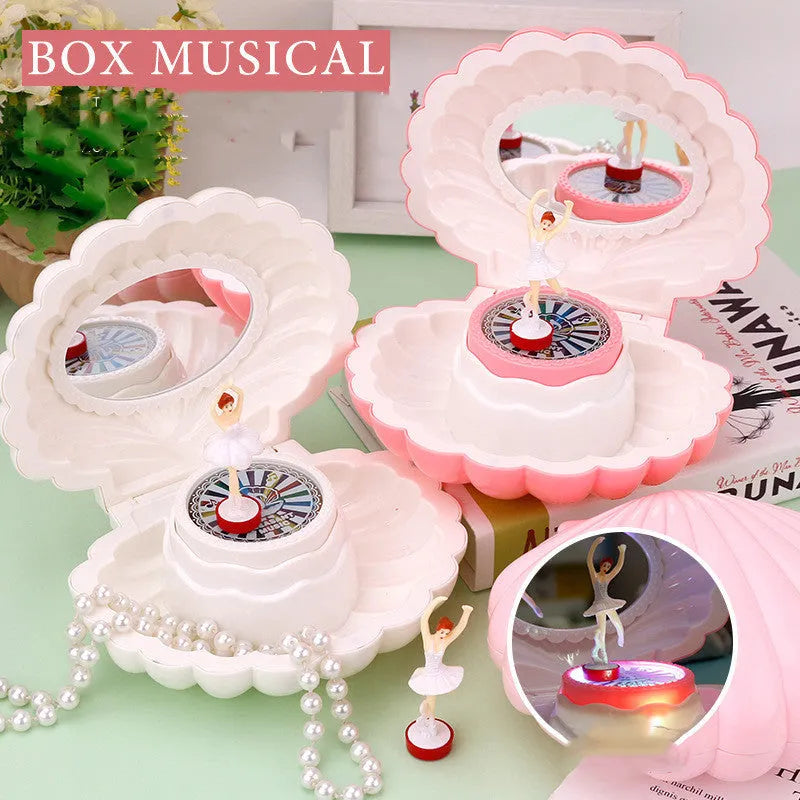 Plastic Shell Ballet Girl Music Box in random colour, size 160x130x155mm, decorative music box with rotating ballet figure