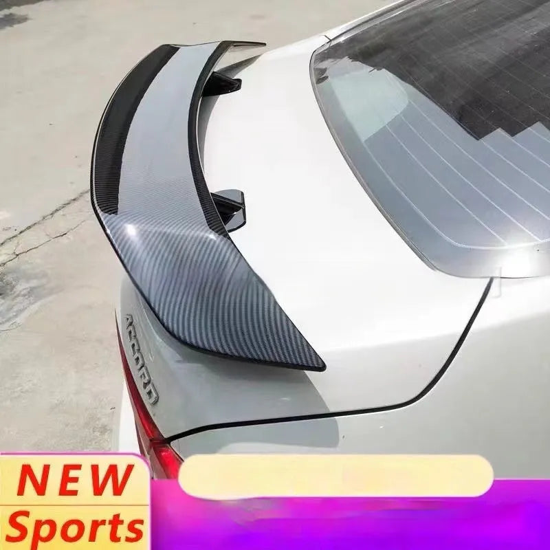Universal punch-free ABS plastic car spoiler tail wing in black, white, carbon pattern, or blank finish.