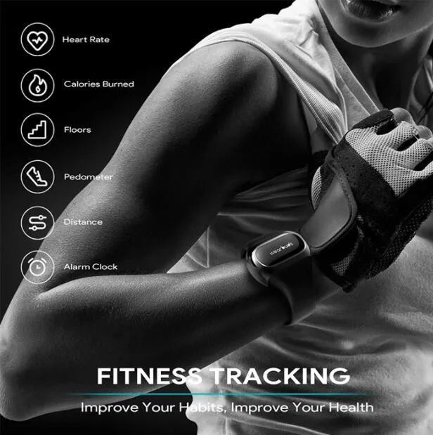 2 in 1 wireless earphone bracelet in black, silicone wristband with smart charging and fitness tracking