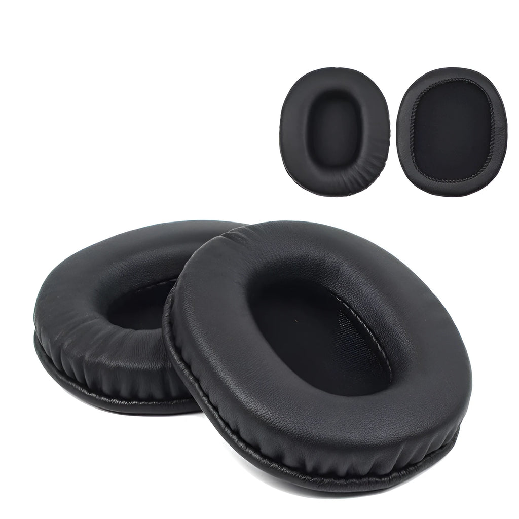 A pair of black PU leather replacement headphone covers for Sony 1R model.