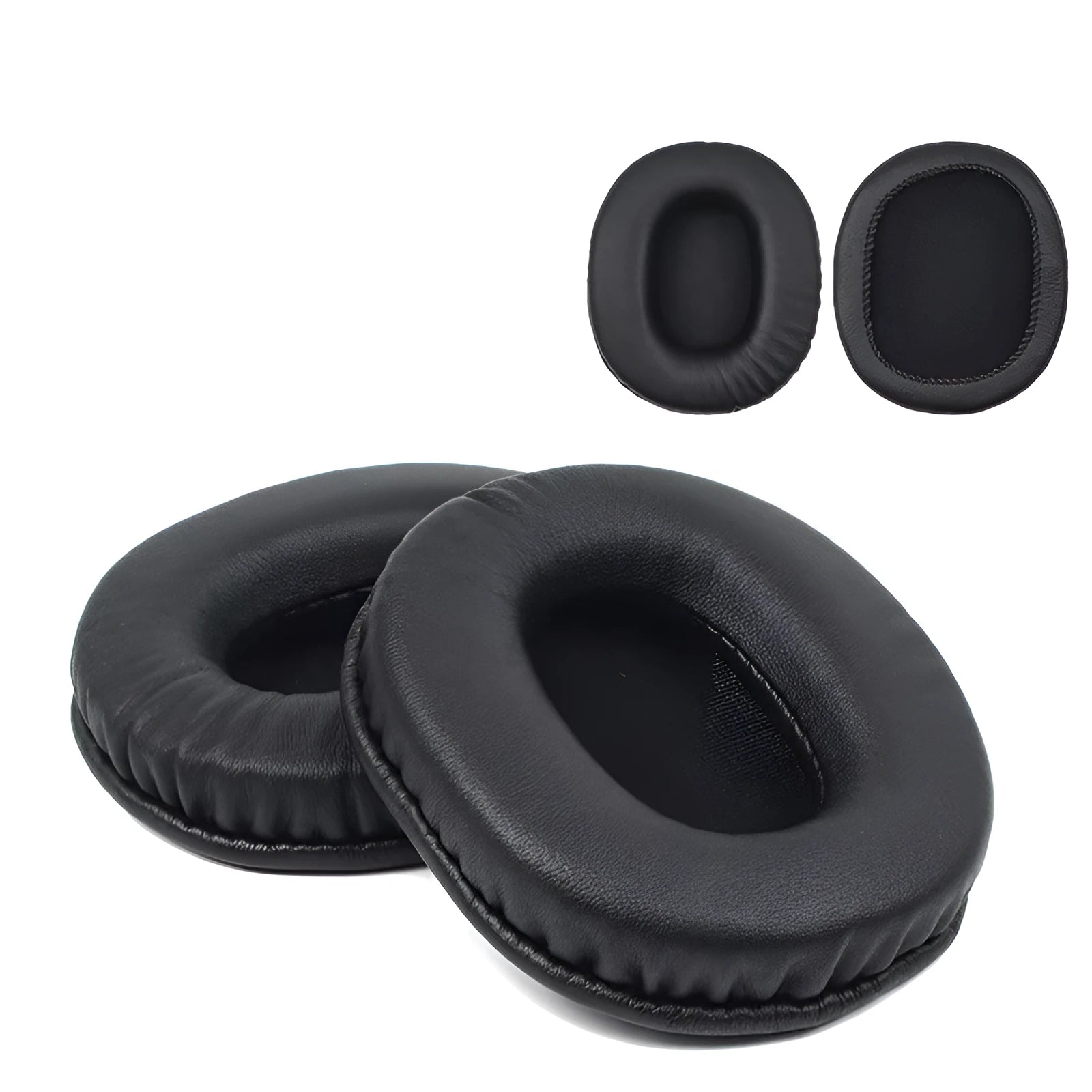 A pair of black PU leather replacement headphone covers for Sony 1R model.