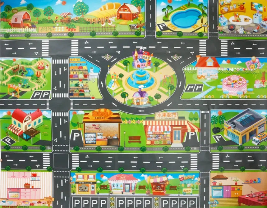 Children's cloth play mat with parking view map design for crawling and hand-eye coordination