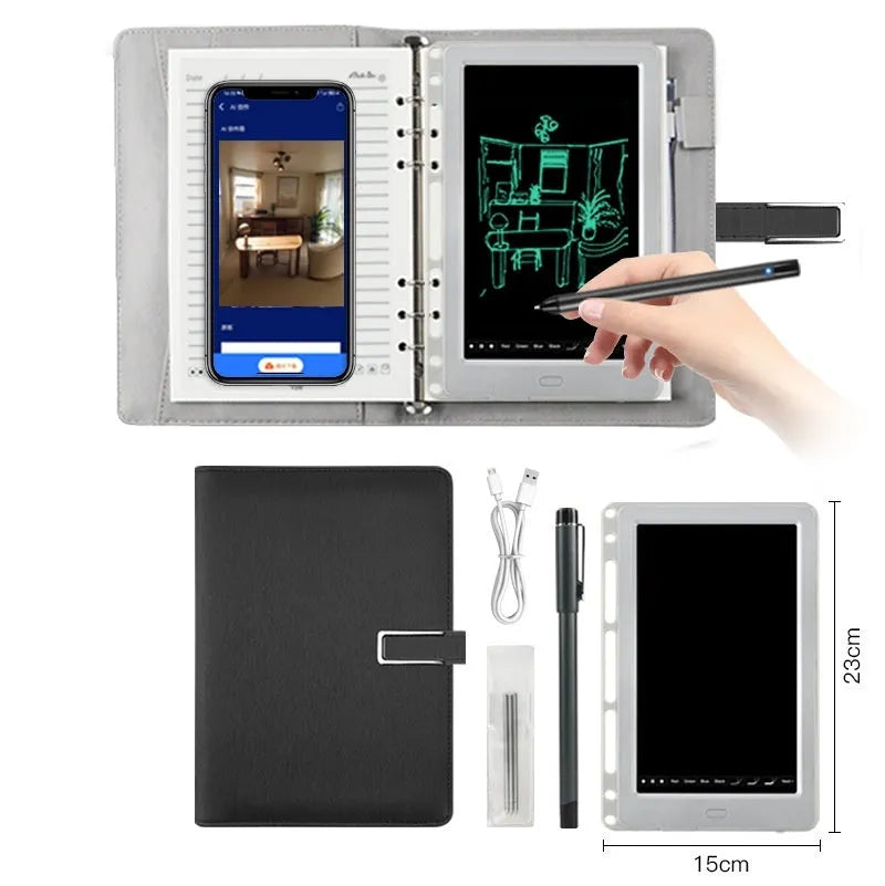 85-inch electronic writing pad with stitching design, smart pen, and USB cable in black, dark blue, or sky blue