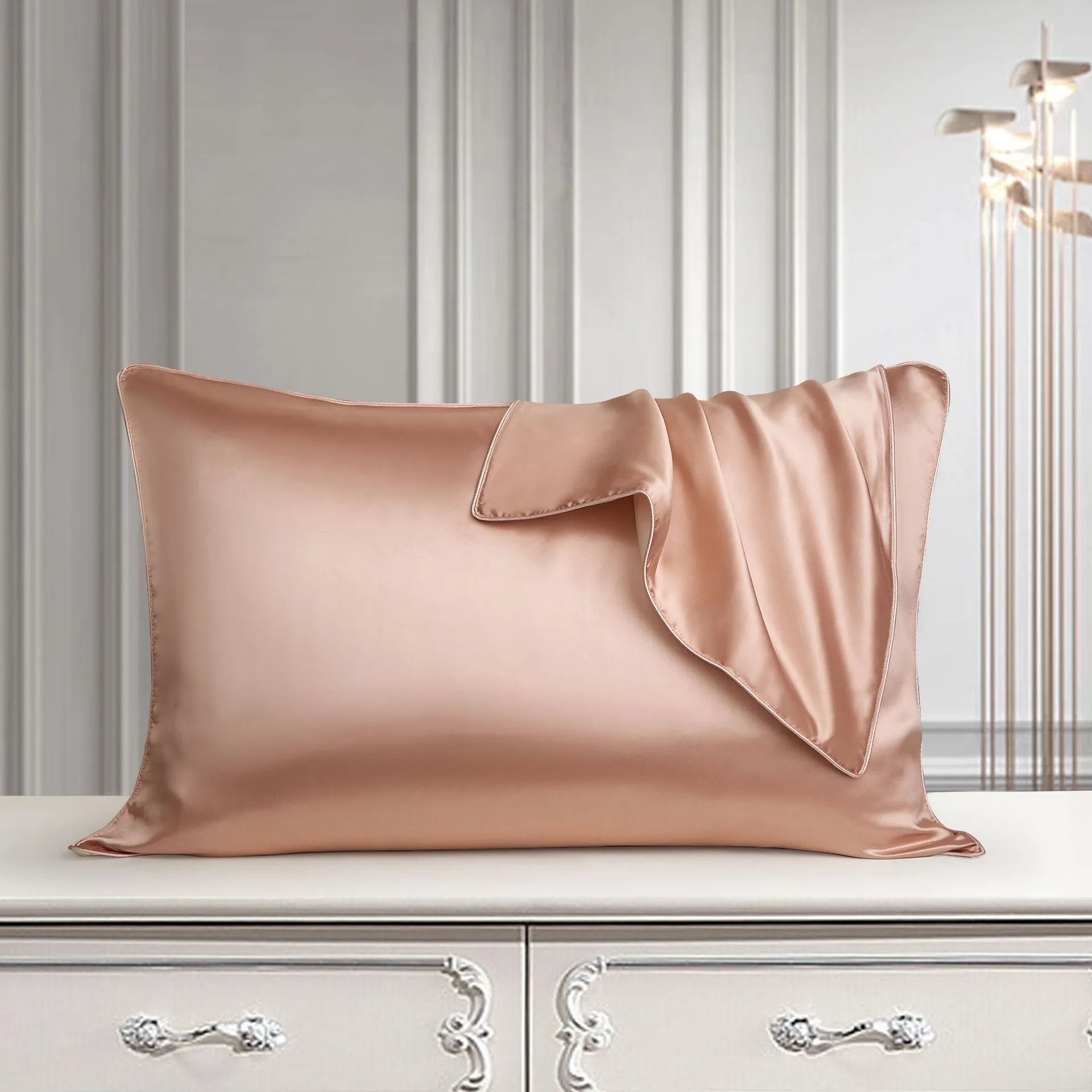 Single silk pillowcase in palace luxury style with reactive printed pattern, 48cm x 74cm size