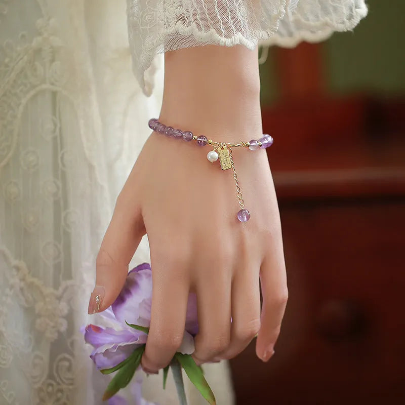 Natural lavender amethyst crystal bracelet with animal zodiac design for women