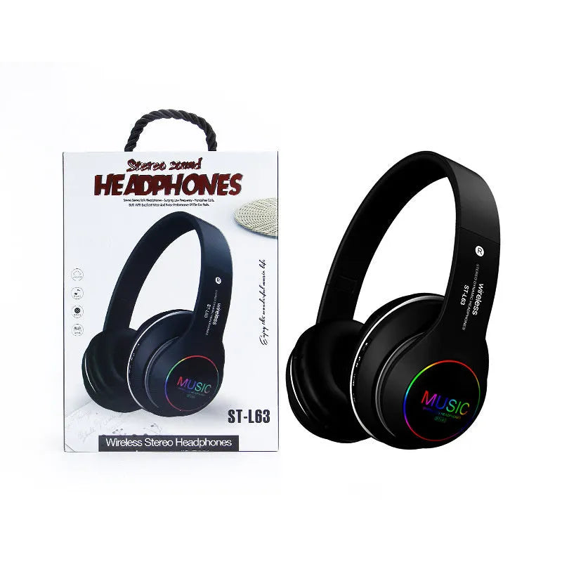 Black Explosive Sound Bluetooth 5.0 over-ear headset with microphone.