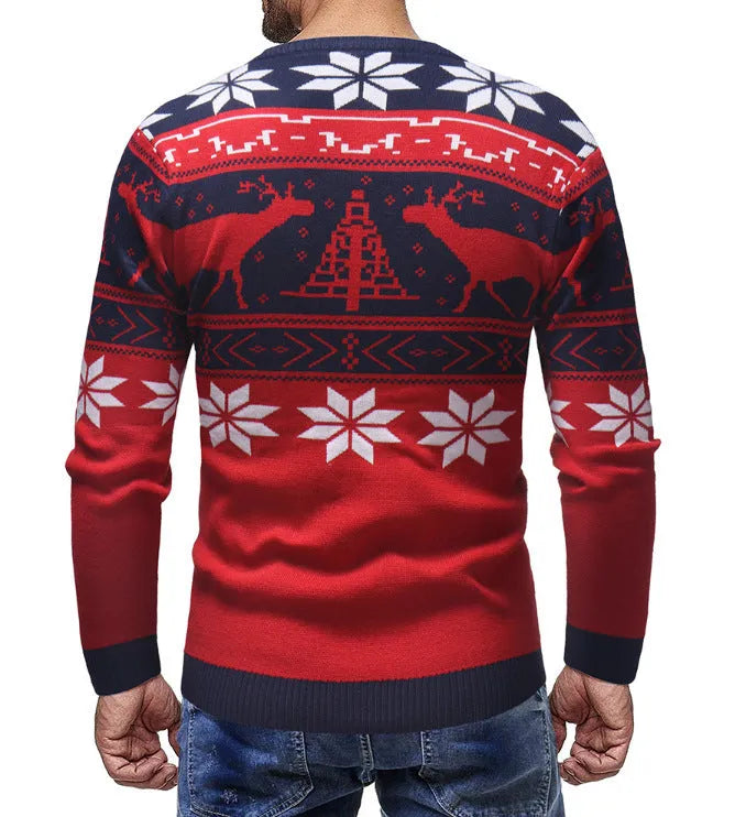 Christmas fawn sweater, slim fit round neck, mohair blend, Korean style print, black or red