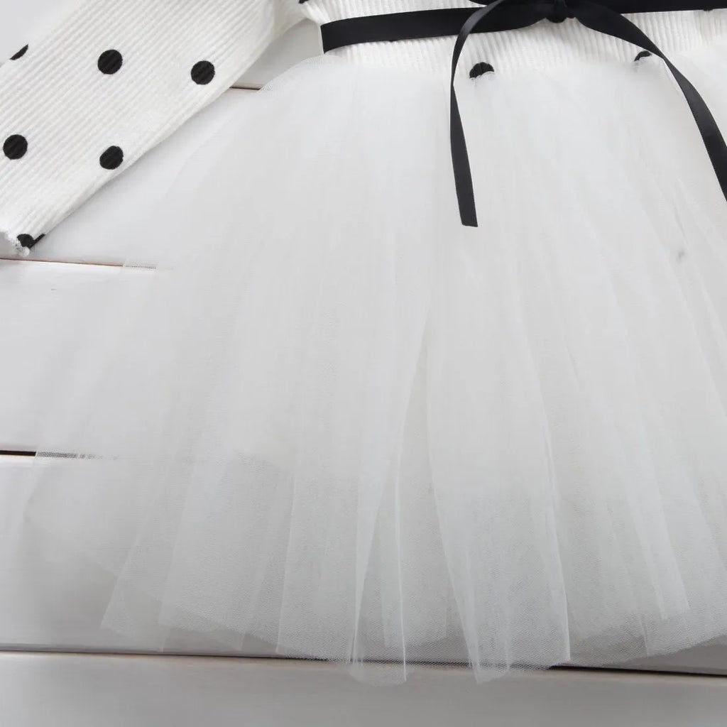 Baby girls long sleeve lace tutu dress in black, pink or white for christening and birthday parties