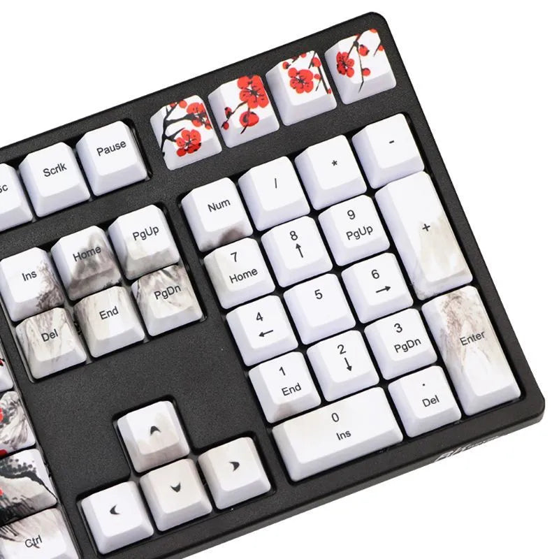PBT mechanical keyboard keycap set with Wangjiang plum blossom theme design