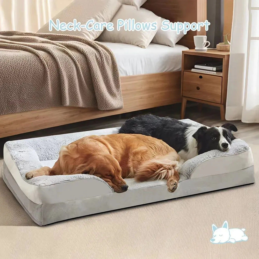 Waterproof dog bed sofa mat in Oxford fabric with raised edges, suitable for medium large dogs, L90x65x16CM size shown