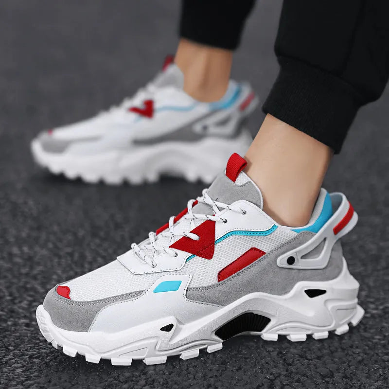 Men's breathable casual sneakers in black white colour-blocked pattern with lace-up front
