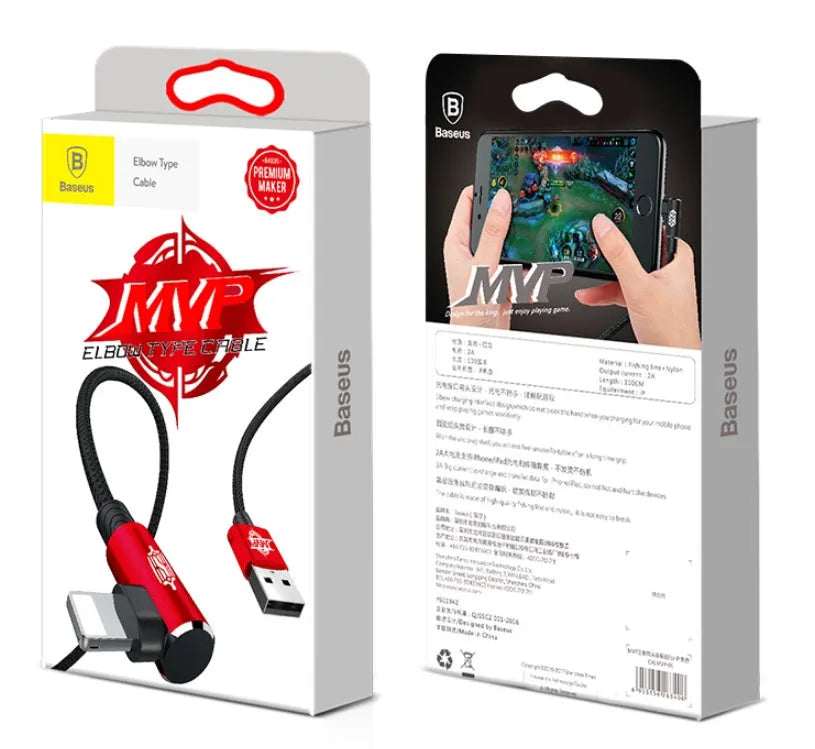 Baseus fast charging data cable for iPhone compatible models, shown in Black, Blue, and Red, 1m or 2m