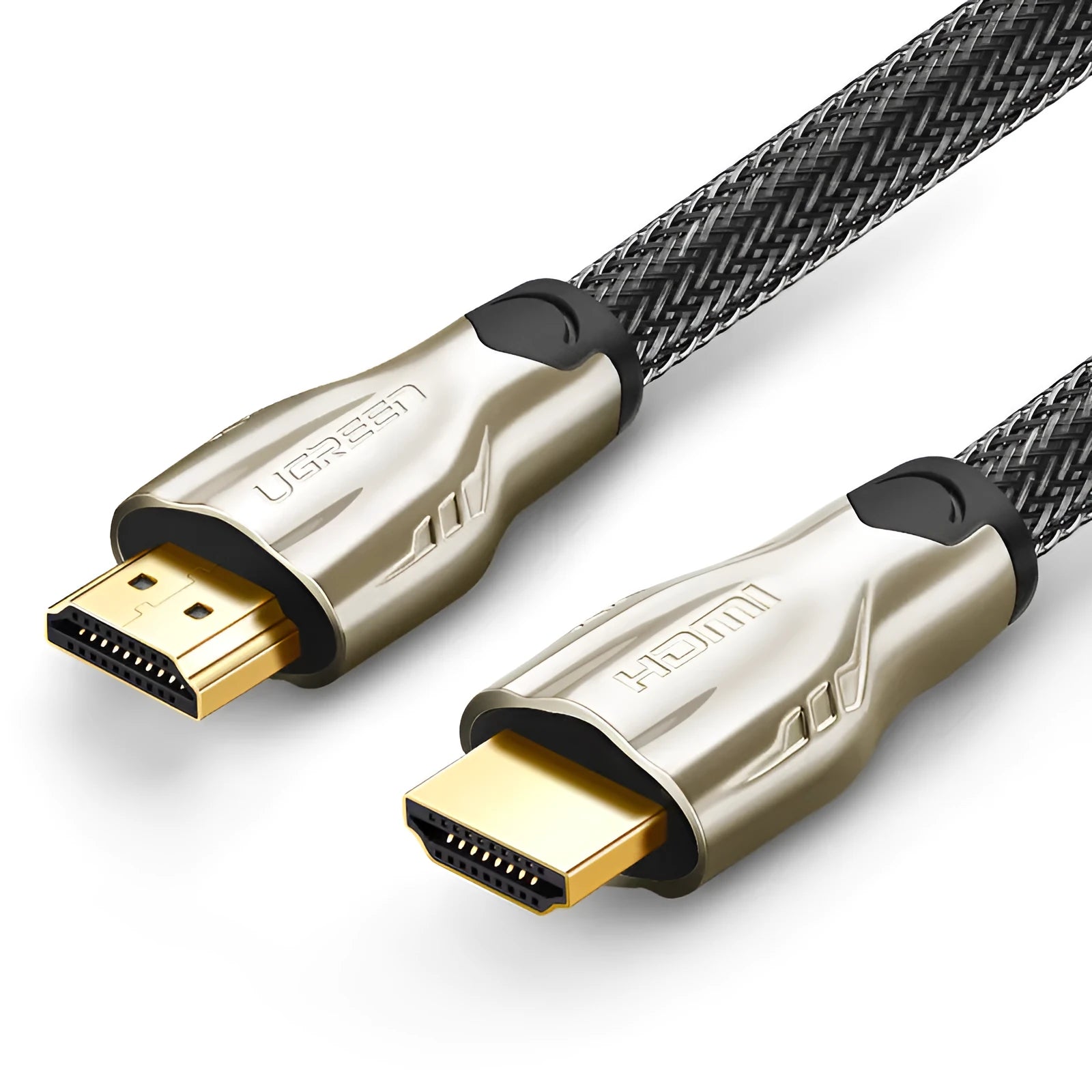 5 metre long black HDMI cable with gold-plated connectors on a white background