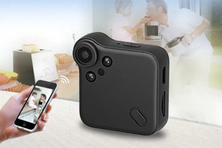 C1S 1080P HD night vision portable sports camera with WiFi remote in black, compact 40x40x14mm