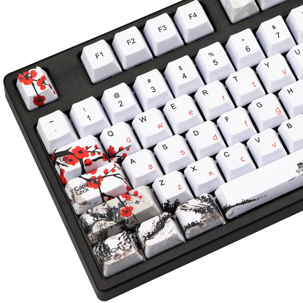 PBT mechanical keyboard keycap set with Wangjiang plum blossom theme design