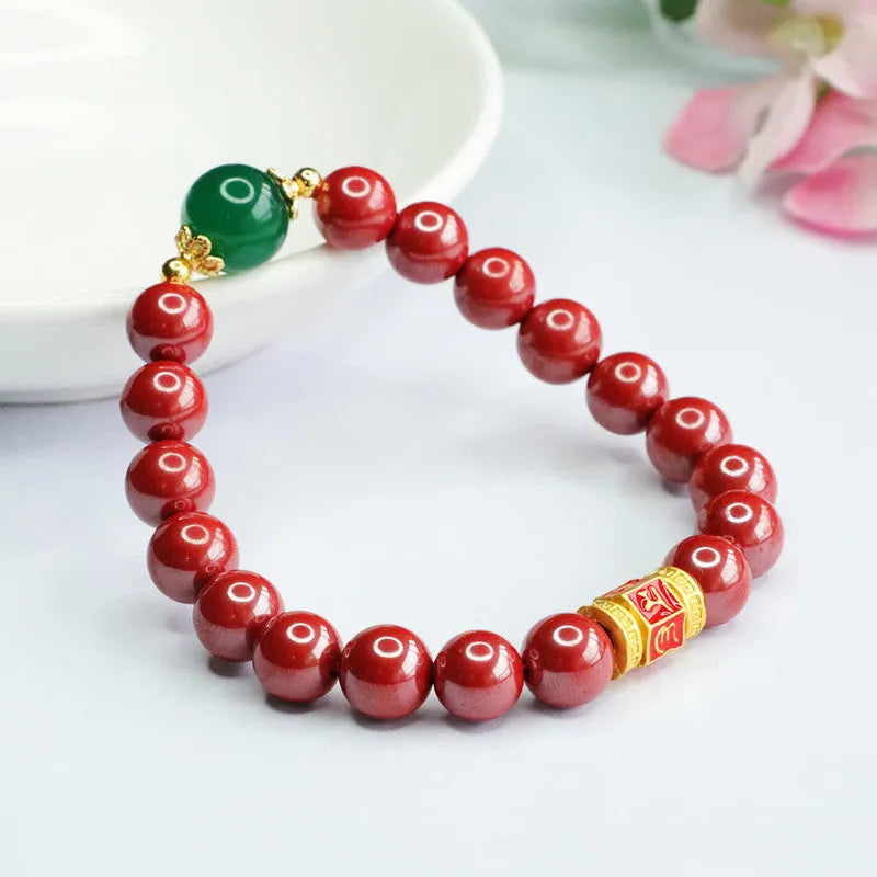 Emperor Sandstone six words motto cinnabar bracelet with electroplated finish and 8mm diameter