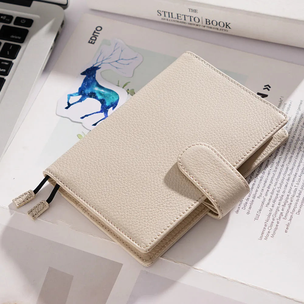 A6 leather notebook with lychee pattern cowhide cover in loose-leaf diary format