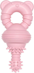Blue rubber dog chew toy with textured surface and bell inside, for aggressive chewers.