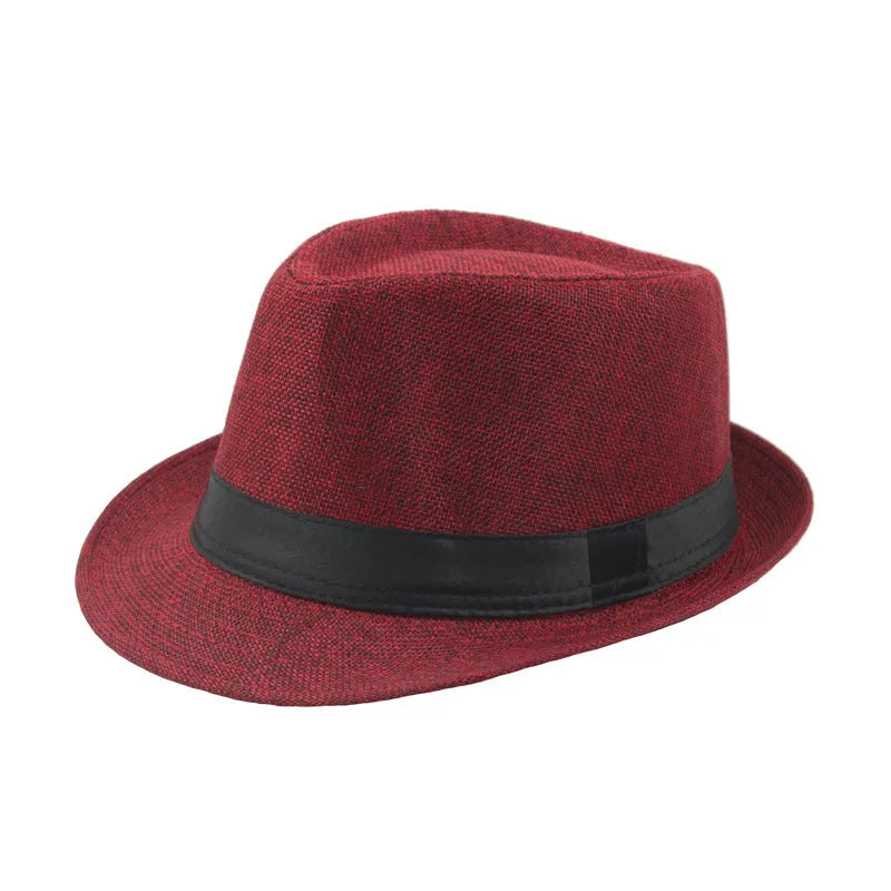 Fashion Personality Linen Top Hat for Men in beige, 58cm jazz hat with cotton-linen blend fabric