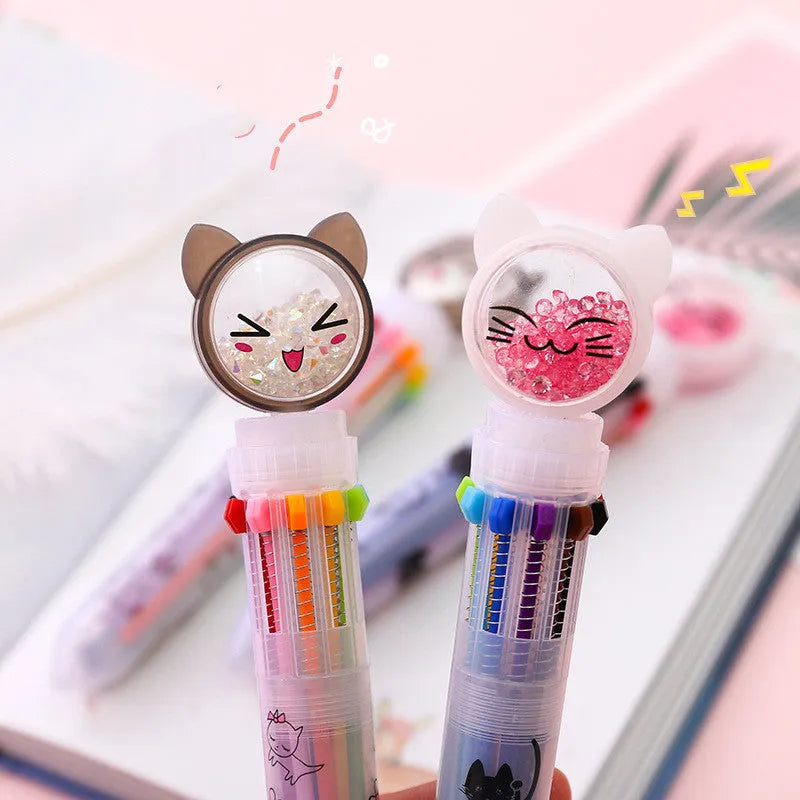 0.5mm automatic pencil with colourful cat design, length 15cm.