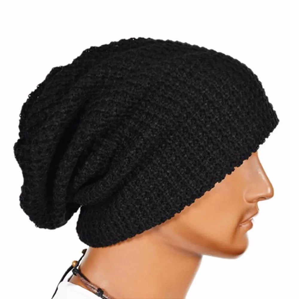 Knitted wool cap, striped pattern, black gray jujube red, 32cm length 20cm width, warp knit