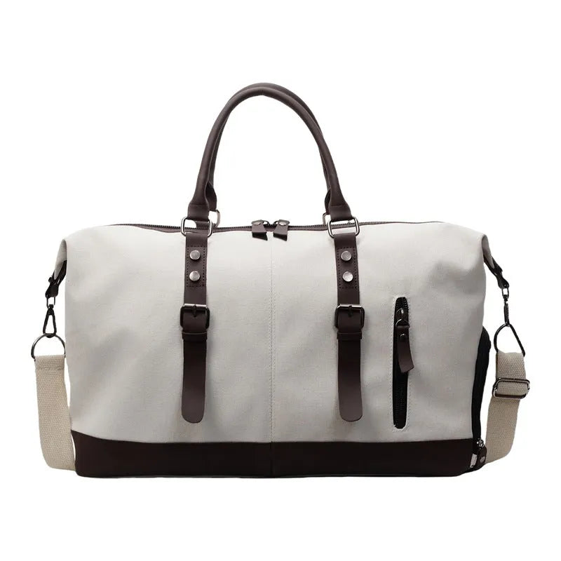 Canvas dry wet separation gym bag in black beige or green, 20-35L travel holdall with 16cm handle