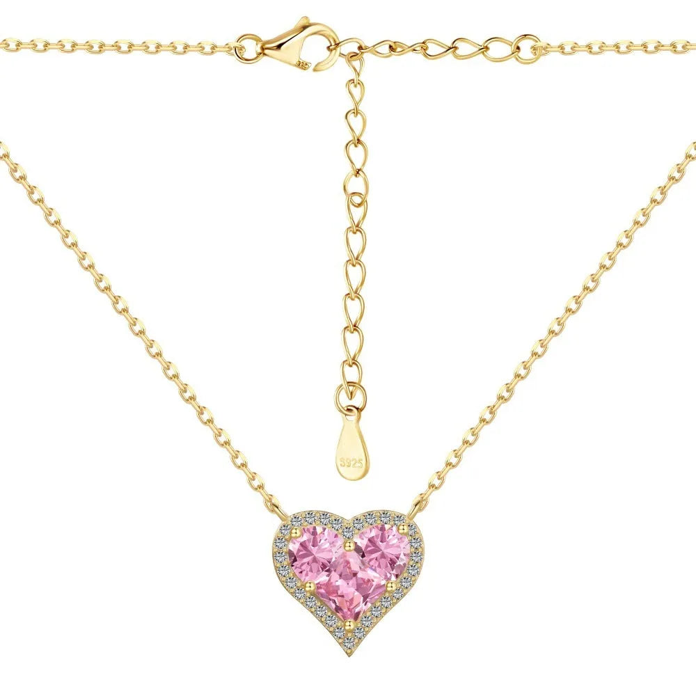 925 silver heart-shaped pendant necklace with cubic zirconia stone on white background