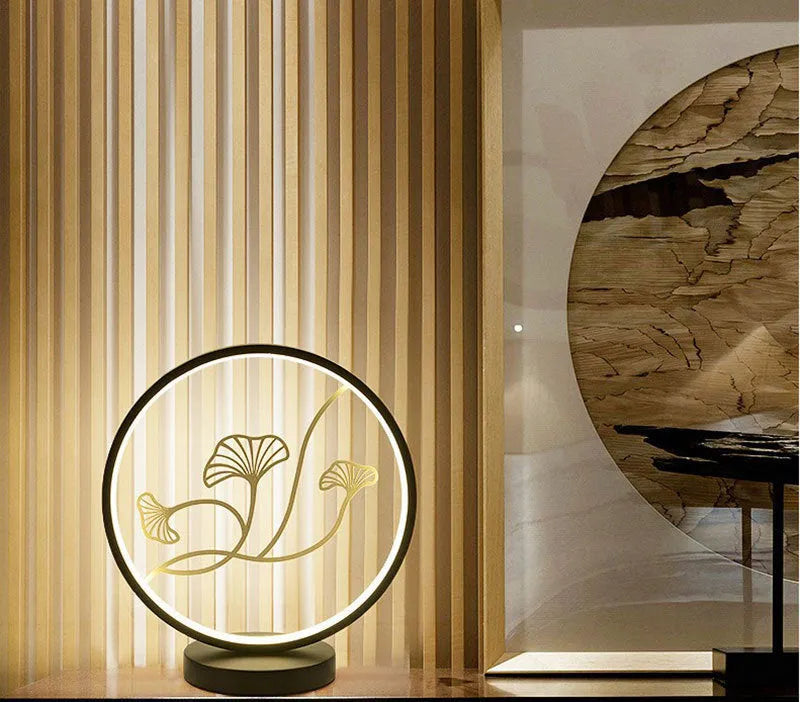 Chinese style ceramic LED table lamp matte black with glass lampshade 30cm diameter