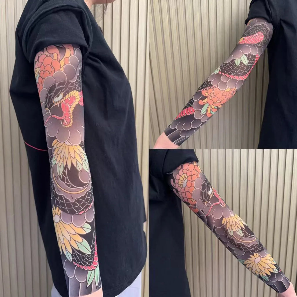 Unisex flower arm nylon sun protection ice sleeves in dragon pattern for outdoor use