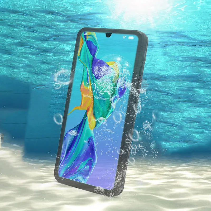 Huawei P30 anti-drop phone case in black with wave point pattern