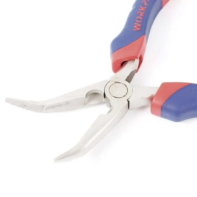 Blue double-colour handle curved nose pliers with 150mm length and 20mm jaw section