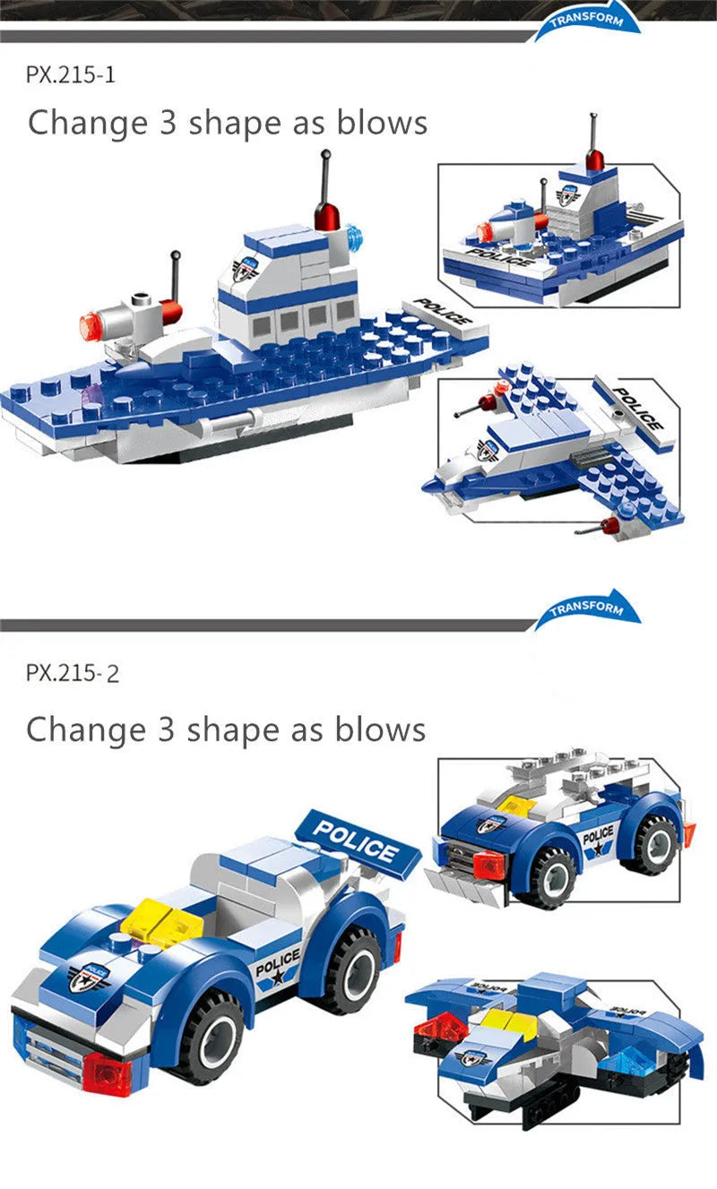 City Police 762-piece 8-in-1 building blocks set in gift bag with robot and car models