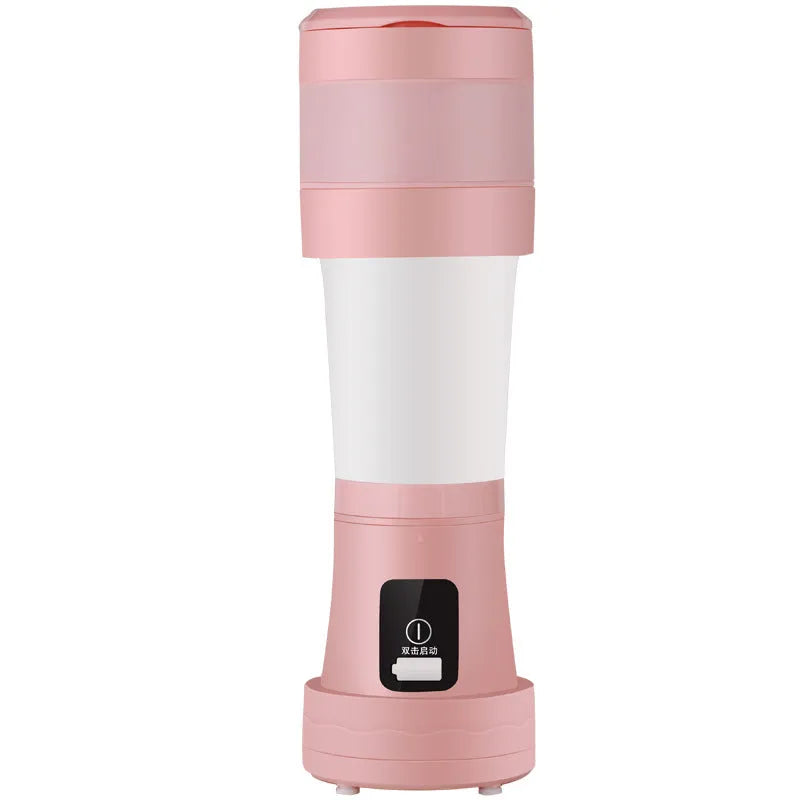 Blue portable USB rechargeable blender with 450ml cup and stainless steel blades.
