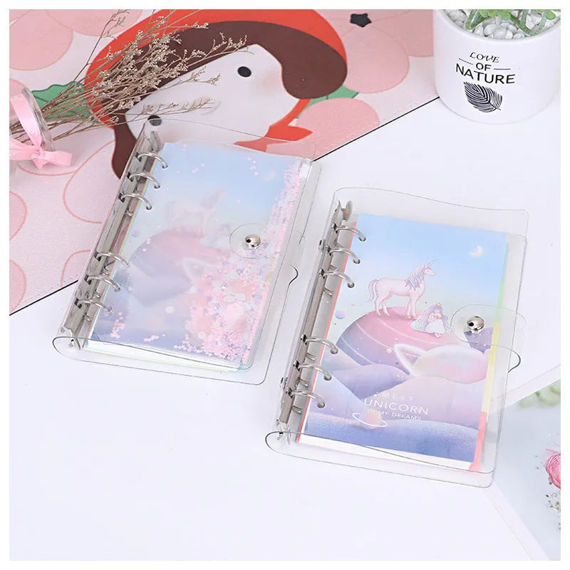 PVC-covered A5 metal ring binder in Alice Castle colour with loose-leaf paper and pull side bag.