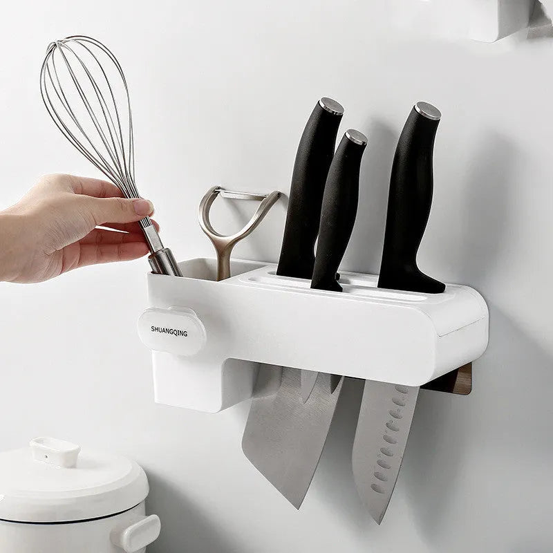 White plastic kitchen knife rack with 26cm height for countertop organisation
