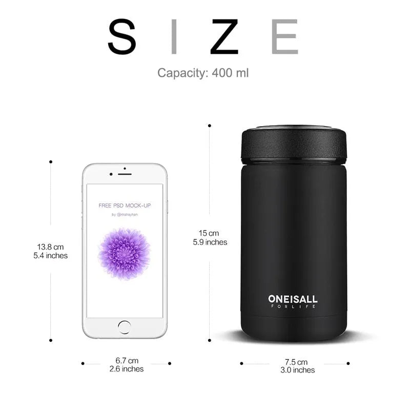 ONE IS ALL 400ml 304 stainless steel vacuum insulated cup with silicone seal, available in black