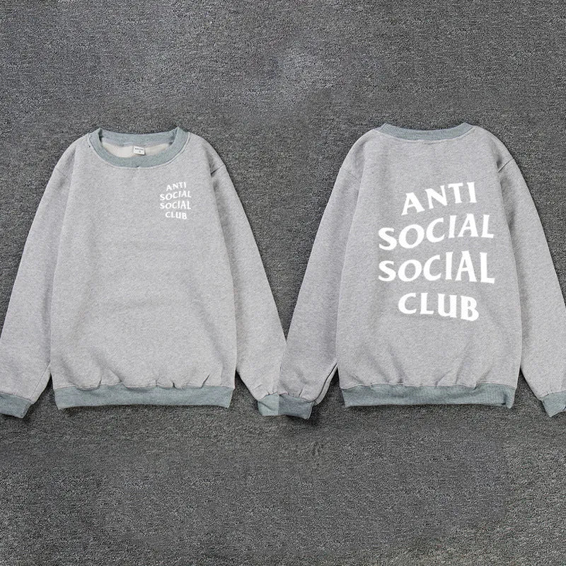 Loose hooded sweater with printed pattern and pocket, cotton blended fabric, available in grey and other colours