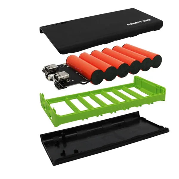 4U Fast Charging Power Bank in multiple colours showing dual USB ports and compact 145mm design.