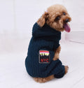 Four-legged wool pet jumper with velvet lining in green, grey, or red, sizes S to XXL